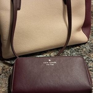 Kate Spade Beige and Burgundy Bag with Wallet